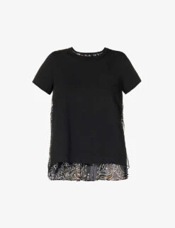 Sacai Bandana-pattern Contrast-panel Cotton T-shirt