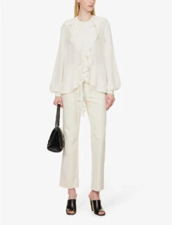 Victoria Beckham Ruffle-trim Self-tie Silk Shirt -Whistles Shop R04180527 VANILLA ALT01