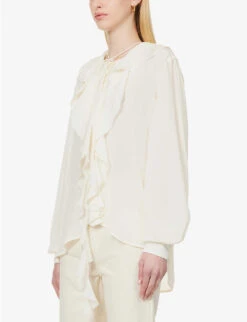 Victoria Beckham Ruffle-trim Self-tie Silk Shirt -Whistles Shop R04180527 VANILLA ALT02