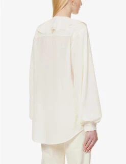 Victoria Beckham Ruffle-trim Self-tie Silk Shirt -Whistles Shop R04180527 VANILLA ALT03