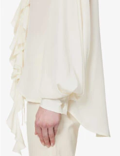 Victoria Beckham Ruffle-trim Self-tie Silk Shirt -Whistles Shop R04180527 VANILLA ALT04