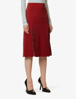 Victoria Beckham Split-front Woven-blend Midi Skirt -Whistles Shop R04180554 POPPYRED ALT02