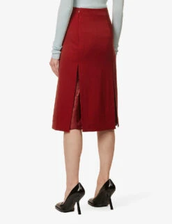 Victoria Beckham Split-front Woven-blend Midi Skirt -Whistles Shop R04180554 POPPYRED ALT03