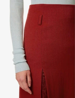 Victoria Beckham Split-front Woven-blend Midi Skirt -Whistles Shop R04180554 POPPYRED ALT04