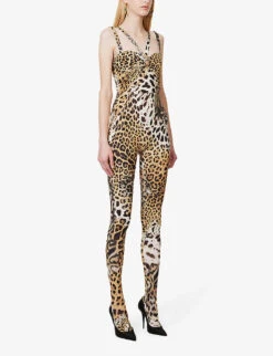 Roberto Cavalli Leopard-print Charm-embellished Stretch-woven Jumpsuit -Whistles Shop R04180664 MULTICOLOUR ALT02