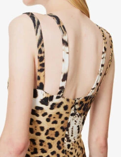 Roberto Cavalli Leopard-print Charm-embellished Stretch-woven Jumpsuit -Whistles Shop R04180664 MULTICOLOUR ALT05