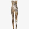 Roberto Cavalli Leopard-print Charm-embellished Stretch-woven Jumpsuit -Whistles Shop R04180664 MULTICOLOUR M