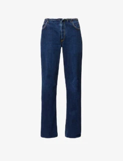 Distressed Flared-leg Low-rise Upcycled Denim Jeans