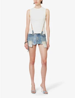 Patchwork-panel Low-waist Denim Mini Skirt -Whistles Shop R04180699 LIGHTBLUEWASH ALT01