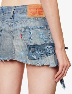 Patchwork-panel Low-waist Denim Mini Skirt -Whistles Shop R04180699 LIGHTBLUEWASH ALT05