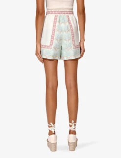 By Malina Minerva Abstract-print Linen-blend Shorts -Whistles Shop R04180786 PASTELPALM ALT03