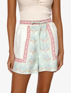 By Malina Minerva Abstract-print Linen-blend Shorts -Whistles Shop R04180786 PASTELPALM ALT04