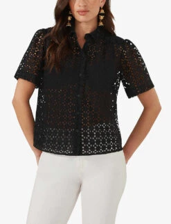 Broderie-anglaise Boxy Cotton Shirt -Whistles Shop R04181103 BLACK ALT02