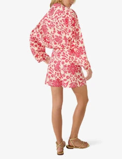 Paisley Graphic-pattern Relaxed-fit Cotton Shirt -Whistles Shop R04181105 CORAL ALT02