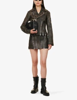 Dion Lee Biker Mid-rise Leather Mini Skirt -Whistles Shop R04181840 BURNISHEDBLACK ALT01