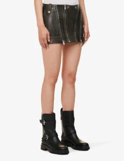 Dion Lee Biker Mid-rise Leather Mini Skirt -Whistles Shop R04181840 BURNISHEDBLACK ALT02