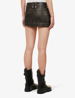Dion Lee Biker Mid-rise Leather Mini Skirt -Whistles Shop R04181840 BURNISHEDBLACK ALT03