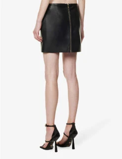 Versace Logo-plaque Slim-fit Leather Mini Skirt -Whistles Shop R04185115 BLACK ALT03