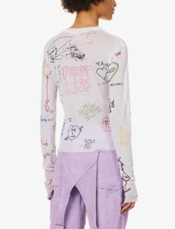 Acne Studios Emmbar Scribbles Graphic-print Mesh Top -Whistles Shop R04185138 WHITEMULTICOLOR ALT03