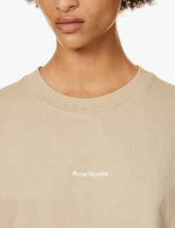 Acne Studios Edie Logo-print Cotton-jersey T-shirt -Whistles Shop R04185159 CHAMPAGNEBEIGE ALT04