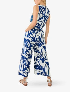 Navy Palm Print Culotte Jumpsuit -Whistles Shop R04185917 NAVY ALT02