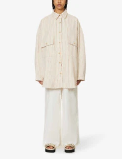 Dallas Oversized Striped Cotton-denim Shirt -Whistles Shop R04186447 ORANGEPINSTRIPE ALT02