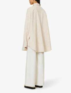 Dallas Oversized Striped Cotton-denim Shirt -Whistles Shop R04186447 ORANGEPINSTRIPE ALT03