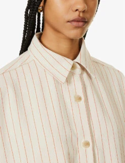 Dallas Oversized Striped Cotton-denim Shirt -Whistles Shop R04186447 ORANGEPINSTRIPE ALT04