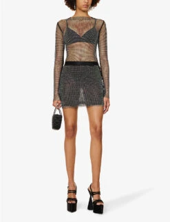 Rhinestone-embellished Chainmail Mini Skirt -Whistles Shop R04186752 BLACK ALT01