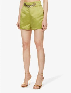 Chain-detail High-rise Satin Shorts -Whistles Shop R04186757 GREEN ALT02