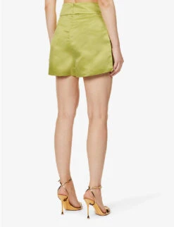 Chain-detail High-rise Satin Shorts -Whistles Shop R04186757 GREEN ALT03