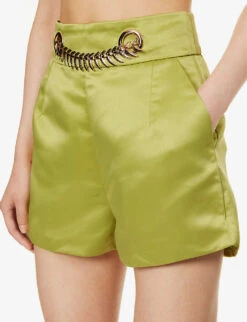 Chain-detail High-rise Satin Shorts -Whistles Shop R04186757 GREEN ALT04