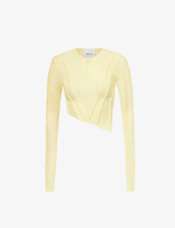 Asymmetric Raw-hem Stretch-woven Top