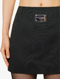 Dolce & Gabbana Ottoman Logo-plaque Woven Mini Skirt -Whistles Shop R04188991 NERO ALT04