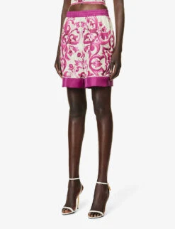 Dolce & Gabbana Maioliche Graphic-print Silk Shorts -Whistles Shop R04188995 TRISMAIOLICHEFUXIA ALT02
