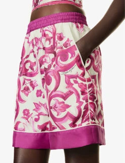 Dolce & Gabbana Maioliche Graphic-print Silk Shorts -Whistles Shop R04188995 TRISMAIOLICHEFUXIA ALT04