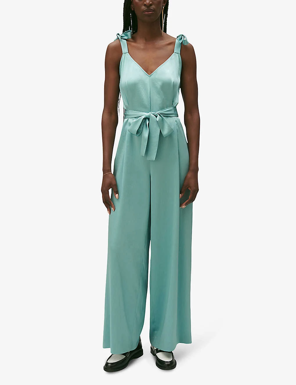 CLAUDIE PIERLOT Jizzie V-neck Satin Jumpsuit 4 CLAUDIE PIERLOT Jizzie V-neck Satin Jumpsuit - Image 2