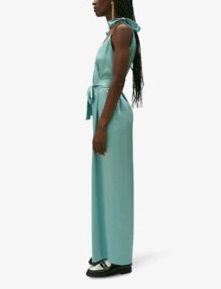 CLAUDIE PIERLOT Jizzie V-neck Satin Jumpsuit 9 CLAUDIE PIERLOT Jizzie V-neck Satin Jumpsuit -Whistles Shop R04189875 VERTS ALT02