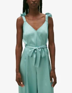 CLAUDIE PIERLOT Jizzie V-neck Satin Jumpsuit 11 CLAUDIE PIERLOT Jizzie V-neck Satin Jumpsuit -Whistles Shop R04189875 VERTS ALT04