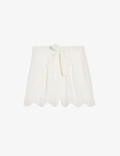 CLAUDIE PIERLOT Scalloped-trim Belted-waist Linen-blend Shorts