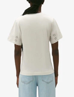 CLAUDIE PIERLOT Trad Broderie Anglaise-sleeve Cotton T-shirt -Whistles Shop R04189902 NATURELS ALT03