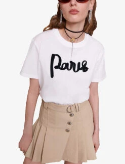 Maje Tamina 'Paris' Chiffon-lettering Cotton T-shirt -Whistles Shop R04190012 BLANC ALT02