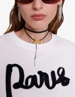 Maje Tamina 'Paris' Chiffon-lettering Cotton T-shirt -Whistles Shop R04190012 BLANC ALT04