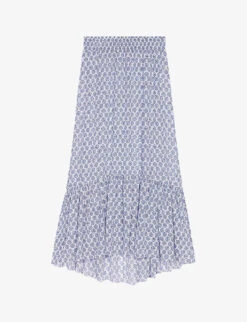 Maje Jachelona Monogram-print Ruffle-trim Woven Midi Skirt