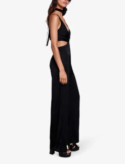Maje Piblanca Cut-out Wide-leg Woven Jumpsuit -Whistles Shop R04190350 NOIRGRIS ALT02