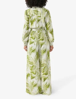 Palm-print Cropped Crepe-woven Shirt -Whistles Shop R04191965 GREEN ALT02