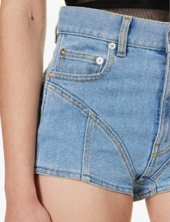Mugler Crystal-embellished Mid-rise Stretch-denim Shorts -Whistles Shop R04192667 LIGHTBLUE ALT05