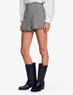 Sandro Lounie Houndstooth Stretch-woven Shorts -Whistles Shop R04194616 NOIRGRIS ALT02