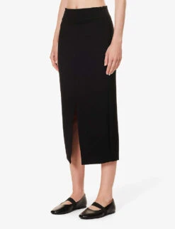 ME AND EM Split-hem Slim-fit Stretch-woven Maxi Skirt -Whistles Shop R04194845 BLACK ALT02
