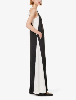 ME AND EM Halterneck Wide-leg Recycled-polyester Jumpsuit -Whistles Shop R04194852 BLACKCREAM ALT01